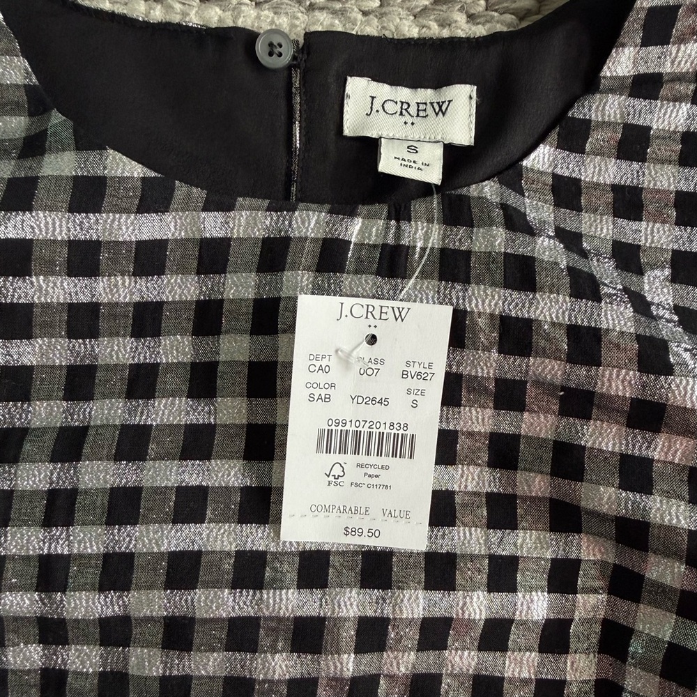 NWT J. Crew Black and Silver Gingham Blouse Size S - Picture 2 of 6